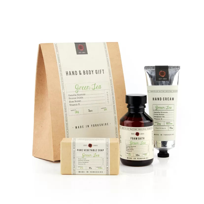 Green Tea Hand & Body Gift Set (Soap Bar, Hand Cream and Foam Bath) - The Great Yorkshire Shop