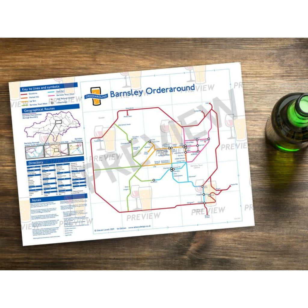 Barnsley Orderaround Pub Map Print - The Great Yorkshire Shop