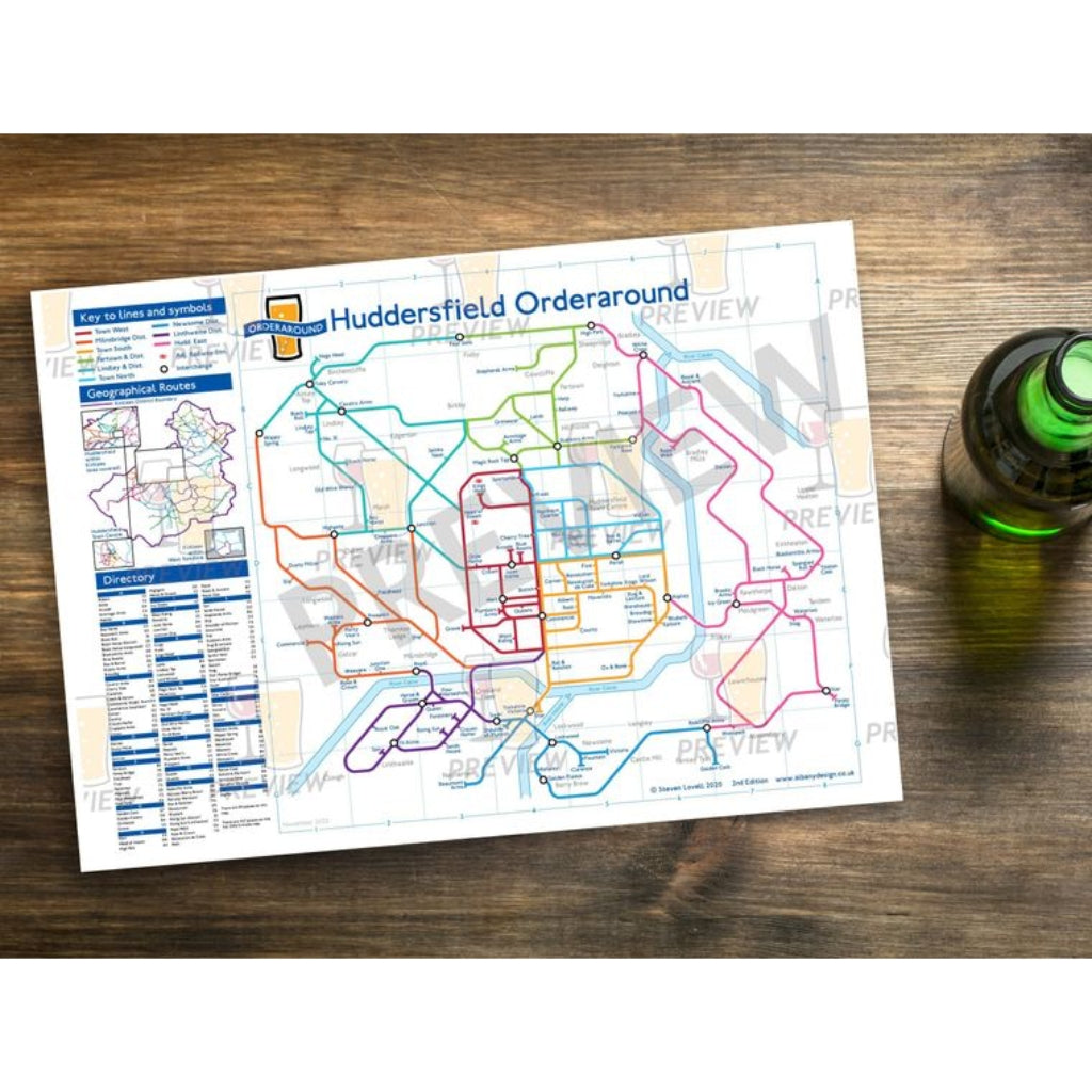 Huddersfield Orderaround Pub Map Print - The Great Yorkshire Shop