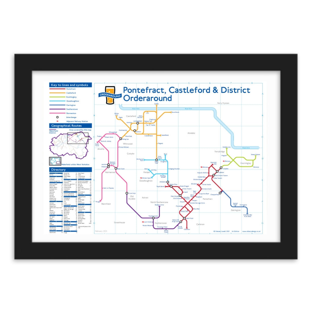 Pontefract, Castleford & District Orderaround Pub Map Print - The Great Yorkshire Shop