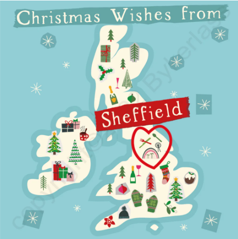Christmas Wishes from Sheffield Illustrated Map Card - The Great Yorkshire Shop