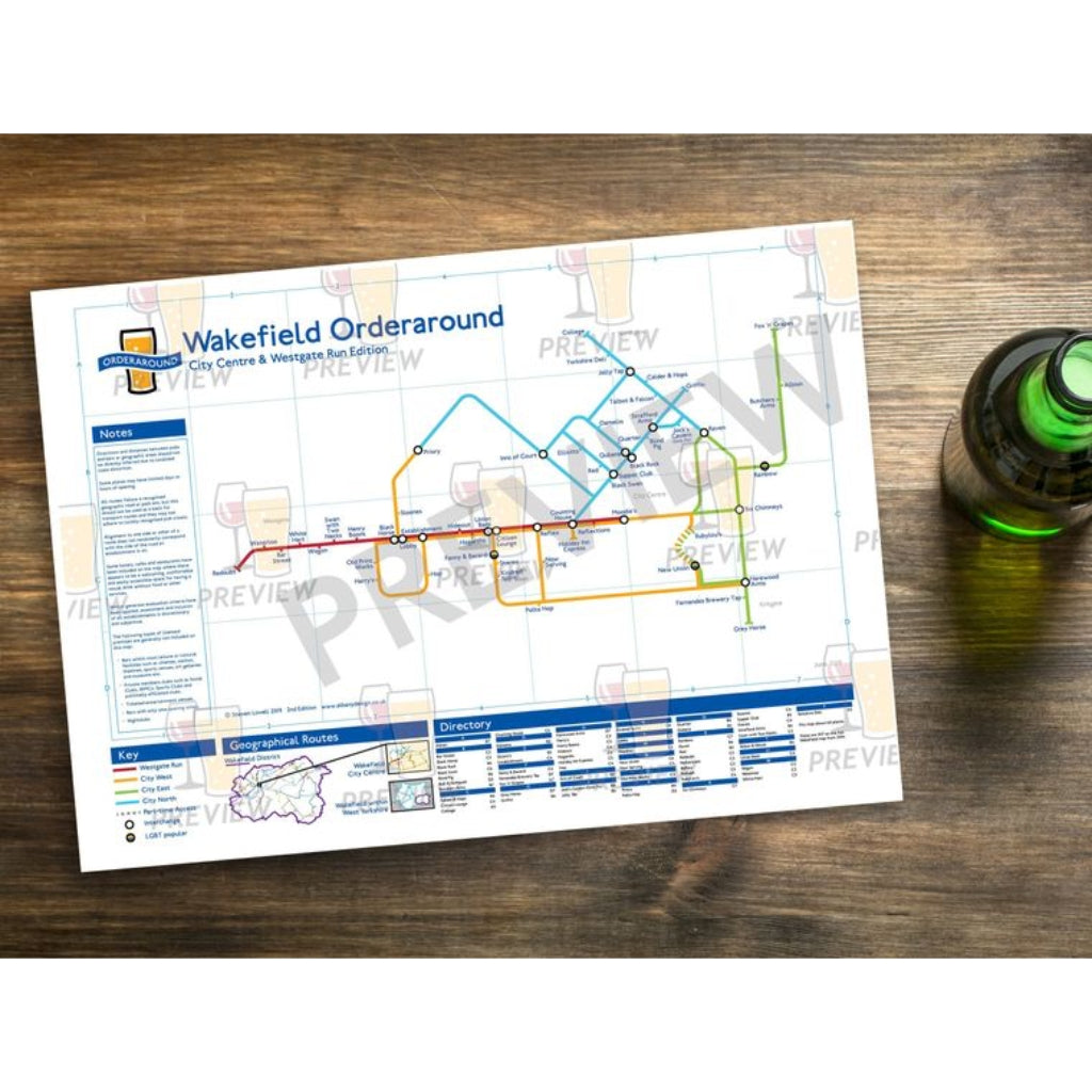 Wakefield Run Orderaround Pub Map Print - The Great Yorkshire Shop