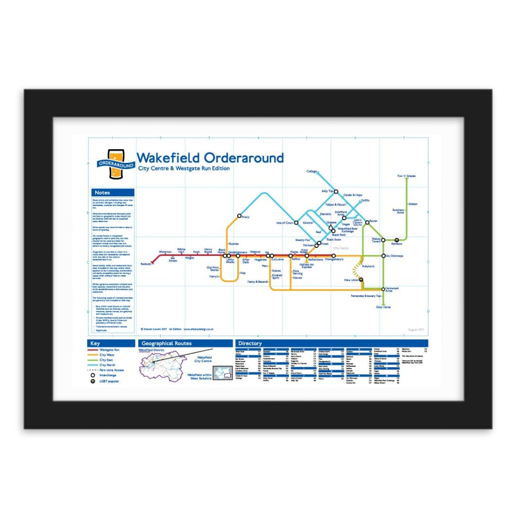 Wakefield Run Orderaround Pub Map Print - The Great Yorkshire Shop