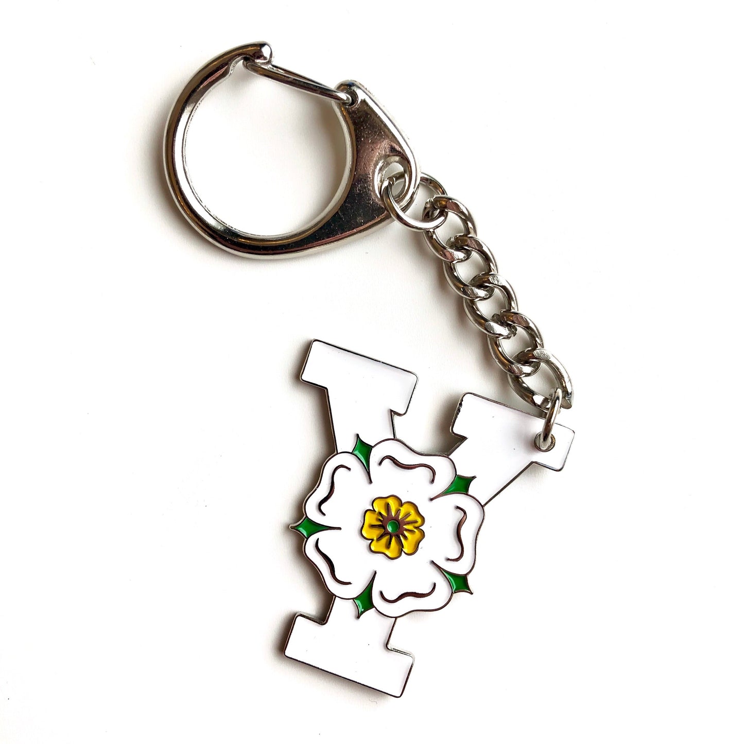 Yorkshire White Rose 'Y' Enamel Keyring - The Great Yorkshire Shop