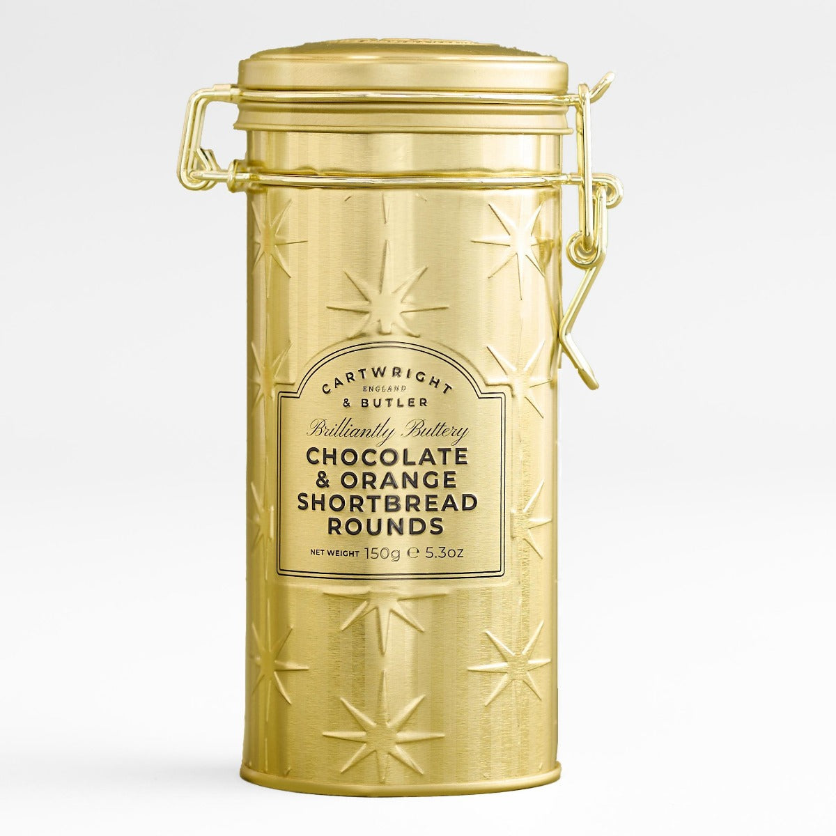 Chocolate & Orange Shortbread in Gold Christmas Tin