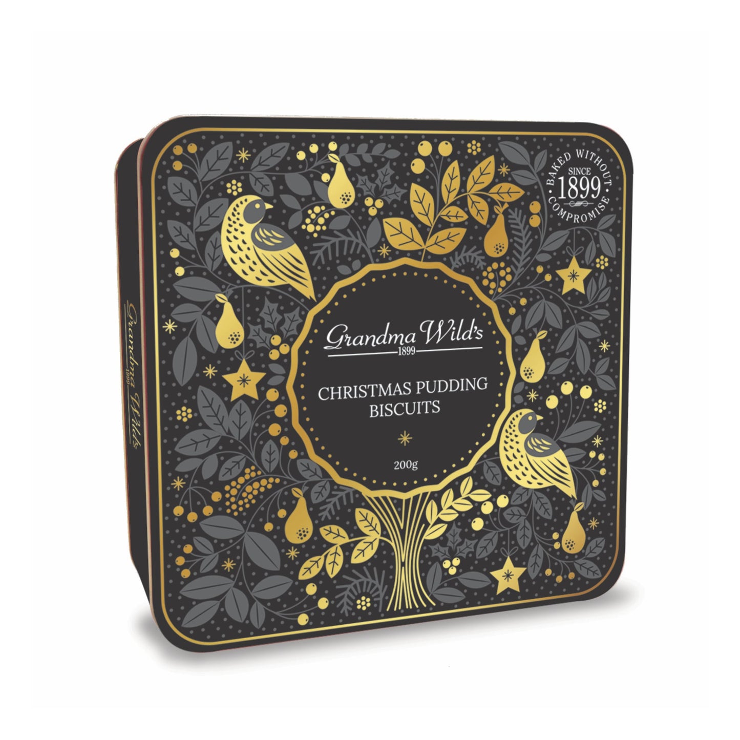 Embossed Partridge in a Pear Tree Gift Tin with Christmas Pudding Biscuits - The Great Yorkshire Shop