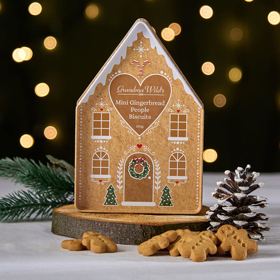 Gingerbread House Gift Tin with Mini Gingerbread People Biscuits - The Great Yorkshire Shop