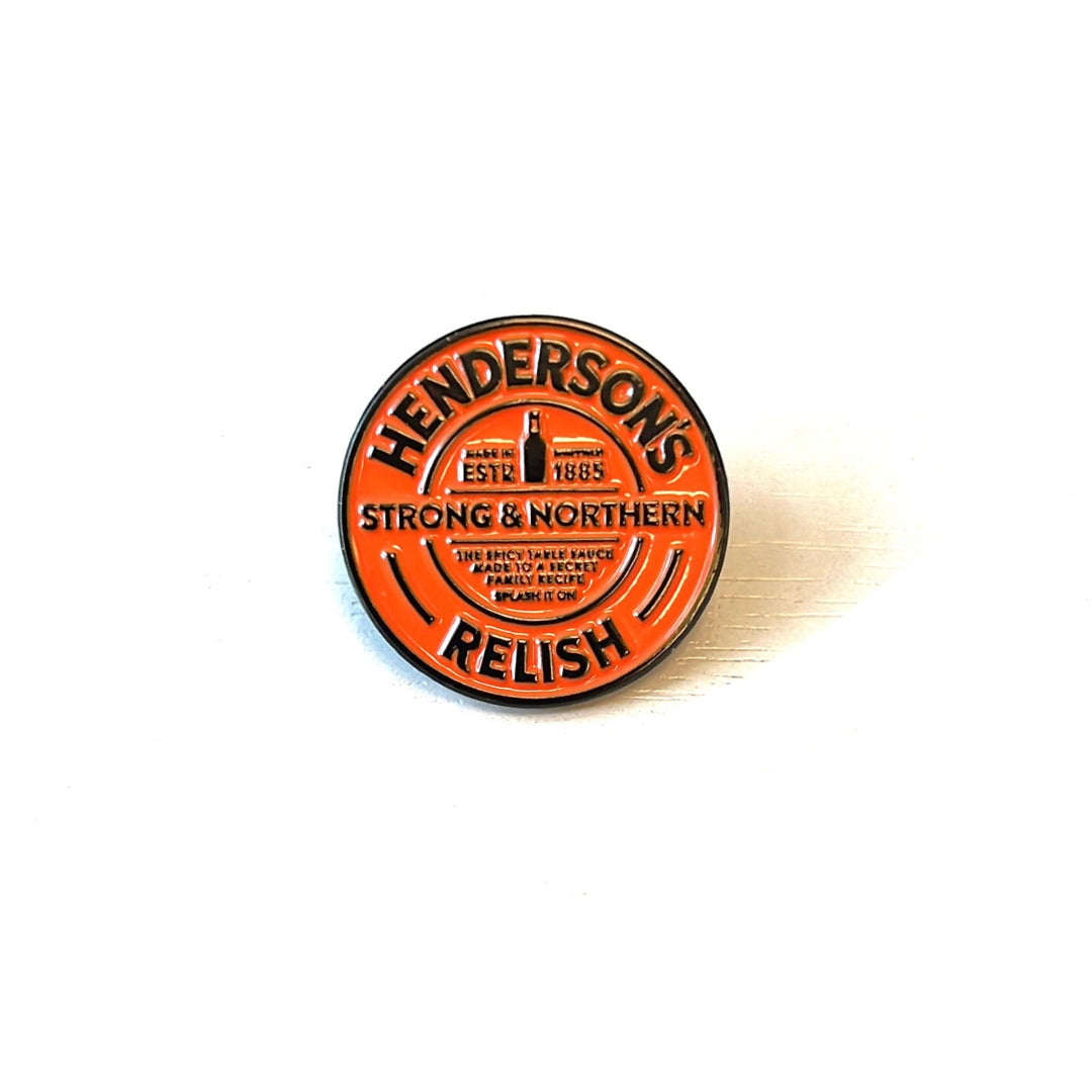 Henderson's Relish Round Pin Badge