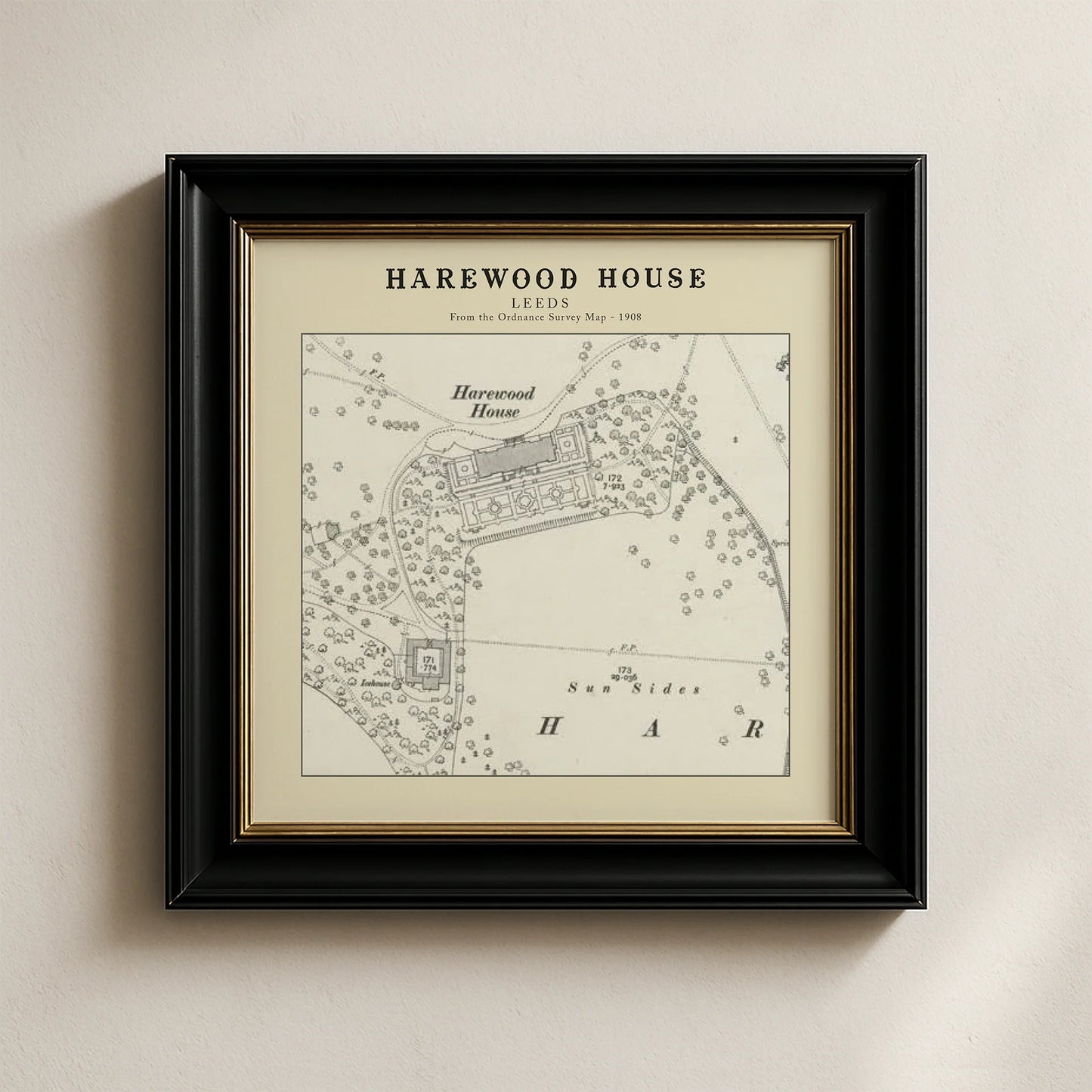 Harewood House, Leeds Ordnance Survey 1908 Map Card