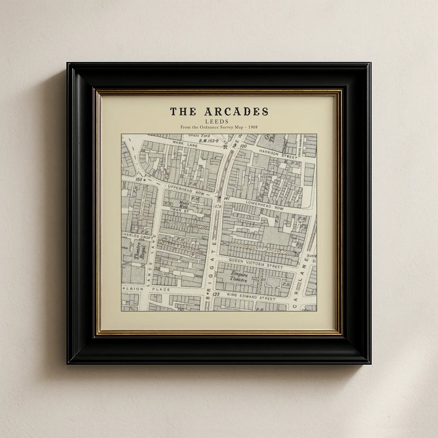 The Arcades, Leeds Ordnance Survey 1908 Map Card