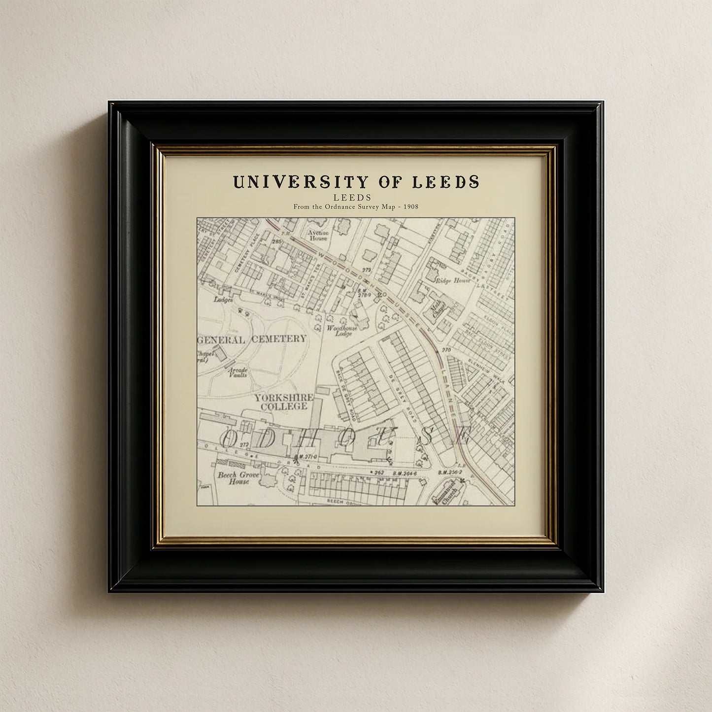 University of Leeds, Leeds Ordnance Survey 1908 Map Card