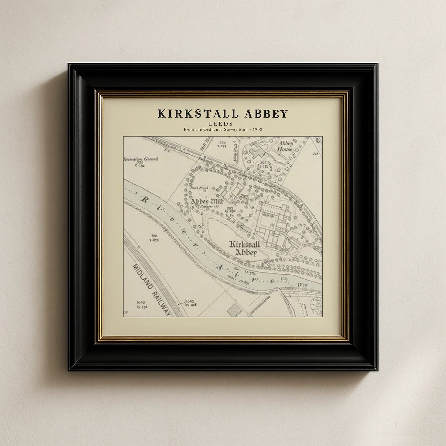 Kirkstall Abbey, Leeds Ordnance Survey 1908 Map Card