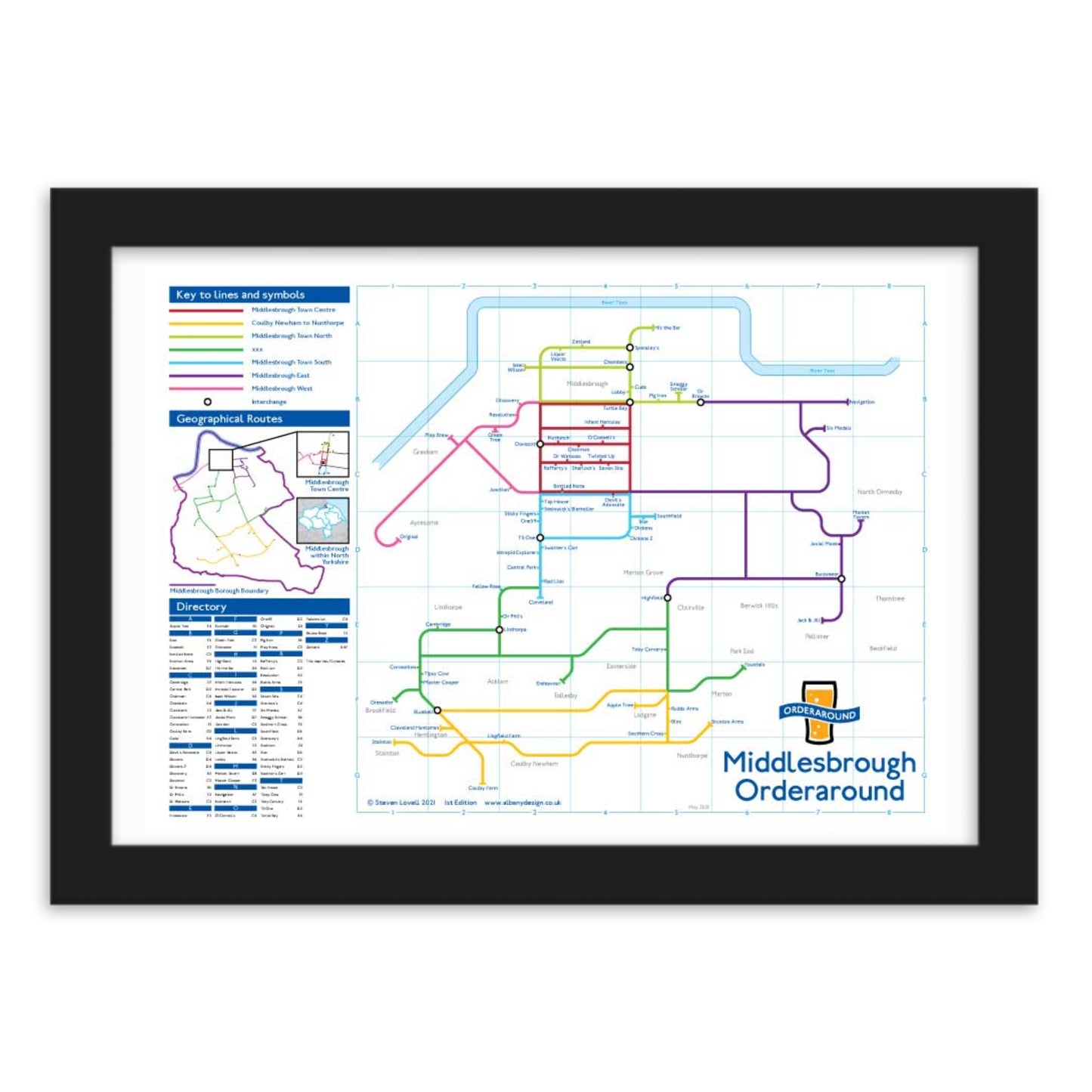 Middlesbrough Orderaround Pub Map Print