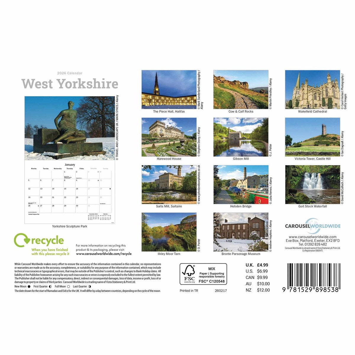 West Yorkshire 2026 A4 Calendar