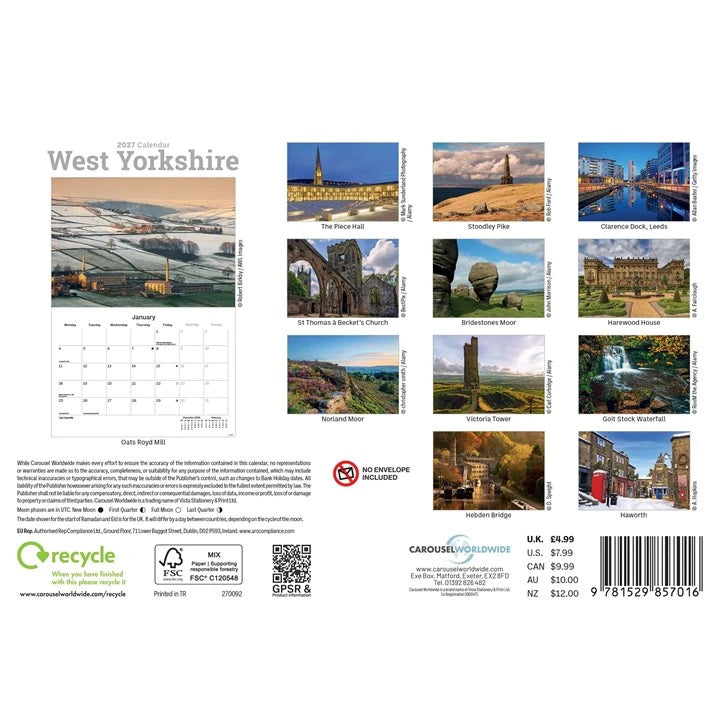 West Yorkshire 2027 A5 Calendar