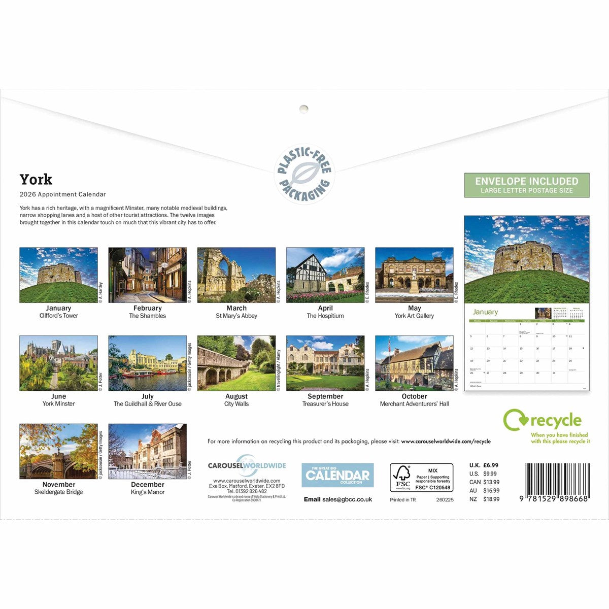 York 2026 A4 Calendar