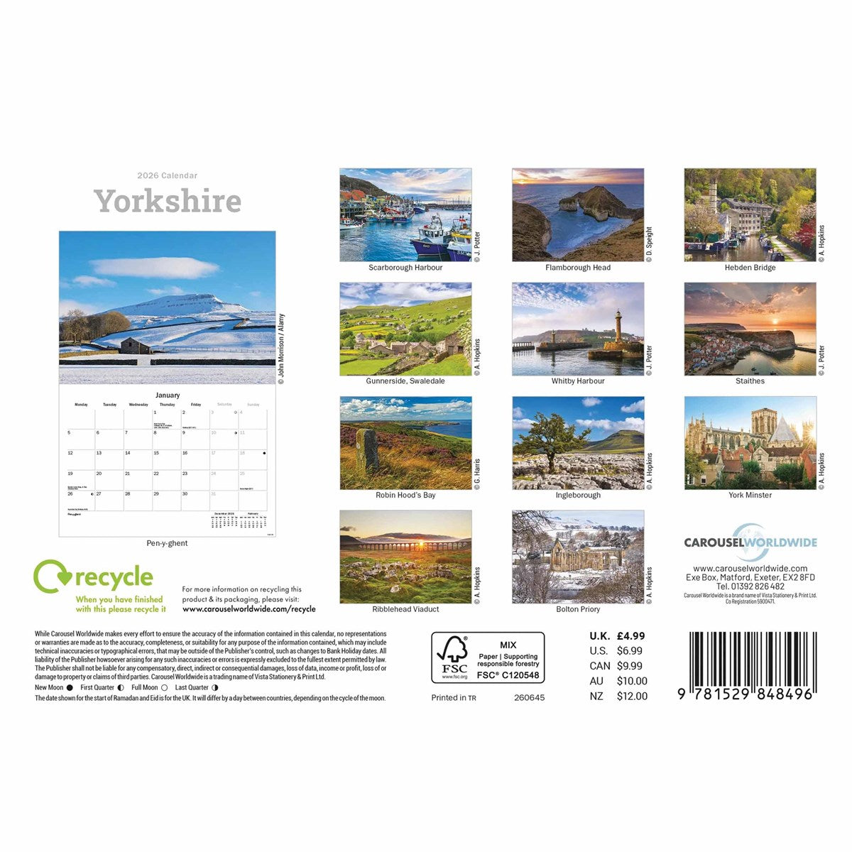 Yorkshire 2026 A5 Calendar - The Great Yorkshire Shop