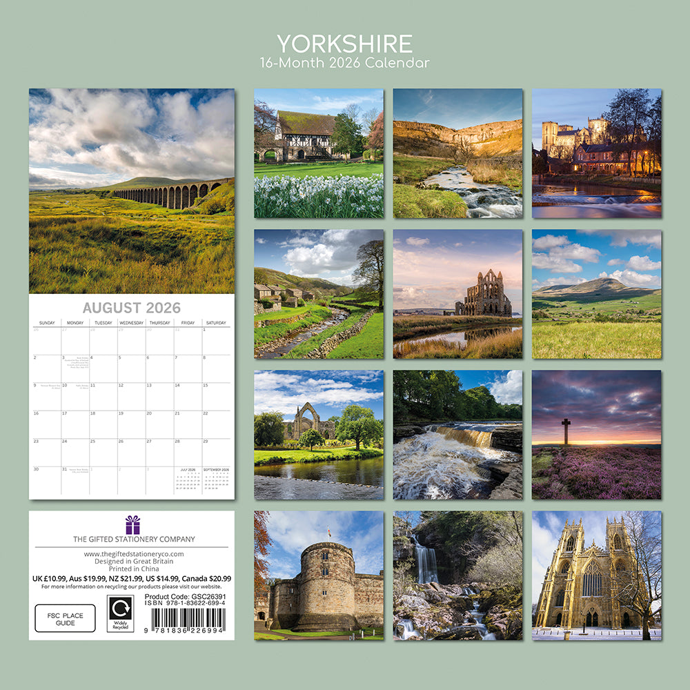Yorkshire 2026 Square Wall Calendar - The Great Yorkshire Shop