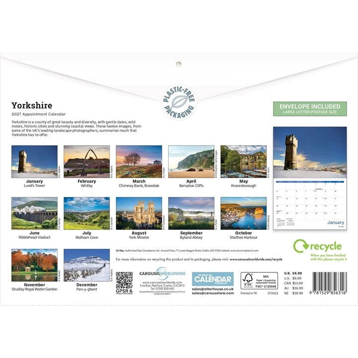 Yorkshire 2027 A4 Calendar