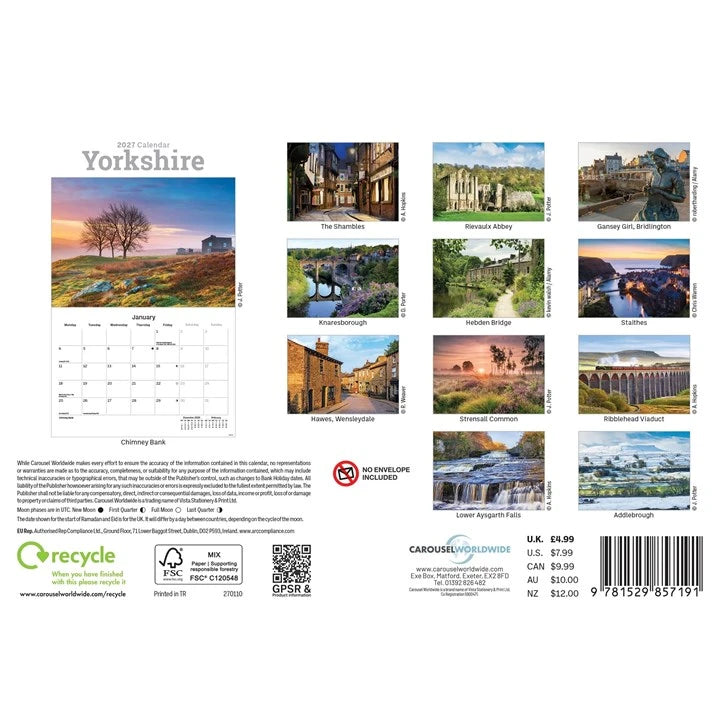 Yorkshire 2027 A5 Calendar
