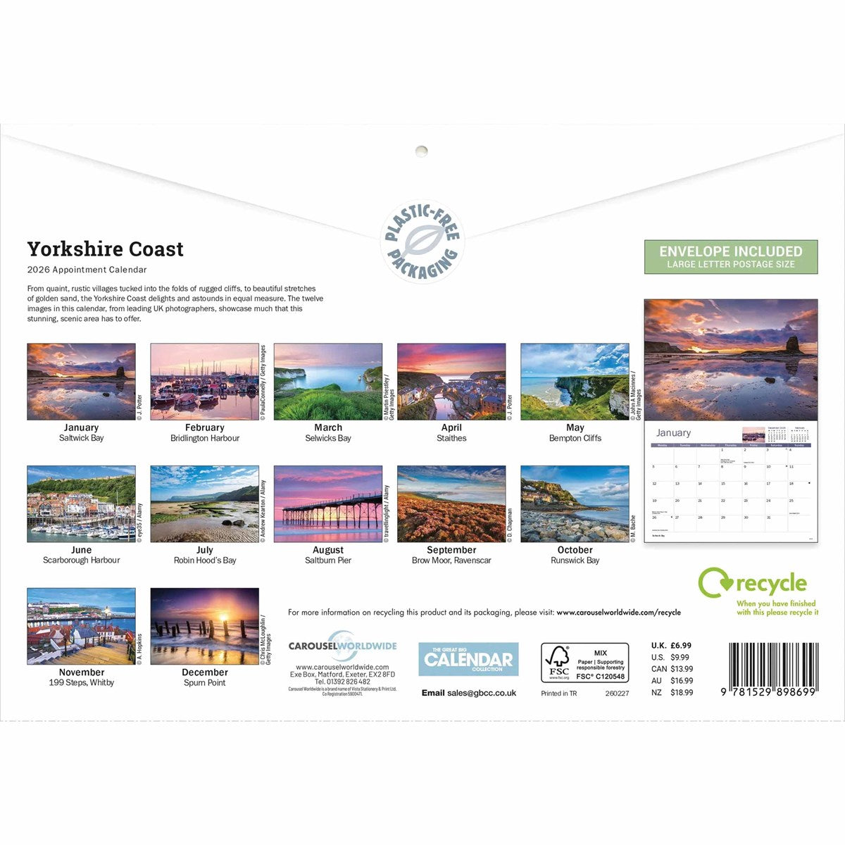 Yorkshire Coast 2026 A4 Calendar - The Great Yorkshire Shop