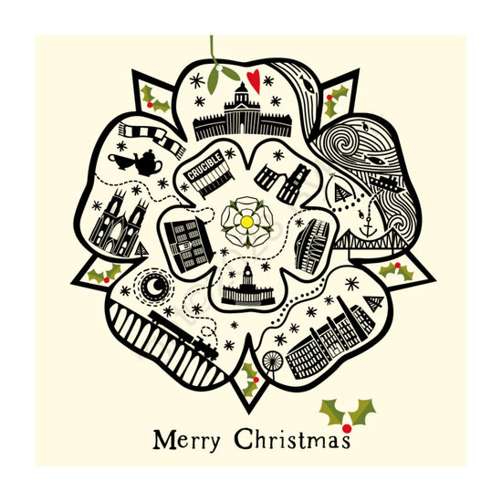 Yorkshire Rose Illustration Cream Christmas Card - The Great Yorkshire Shop
