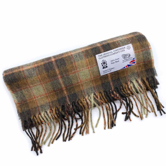 Traditional Yorkshire Wool Scarf Brown, Red & Sage Check - The Great Yorkshire Shop
