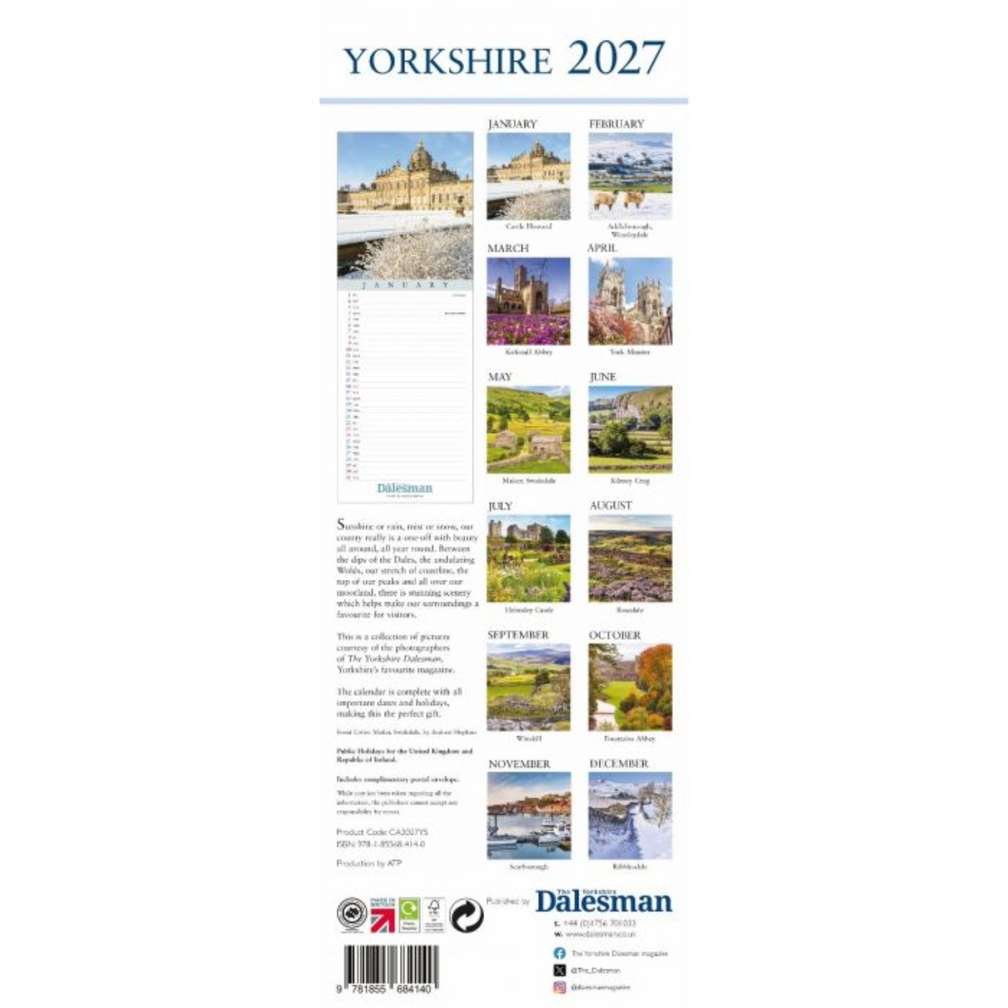 Yorkshire Slim 2027 Calendar