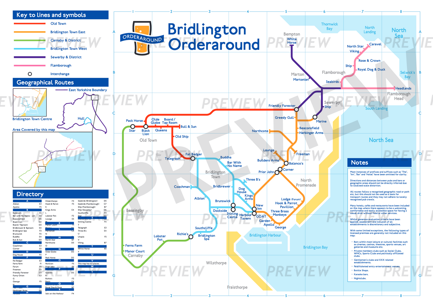 Bridlington Orderaround Pub Map Print