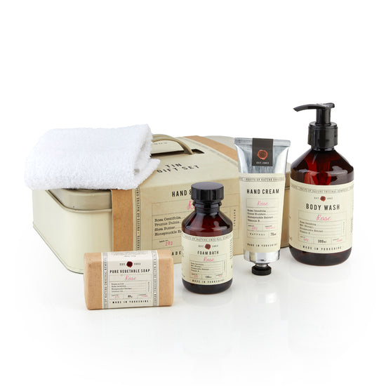 Rose Luxury Tin Gift (Hand & Body Wash, Hand Cream, Foam Bath, Soap and Flannel) - The Great Yorkshire Shop