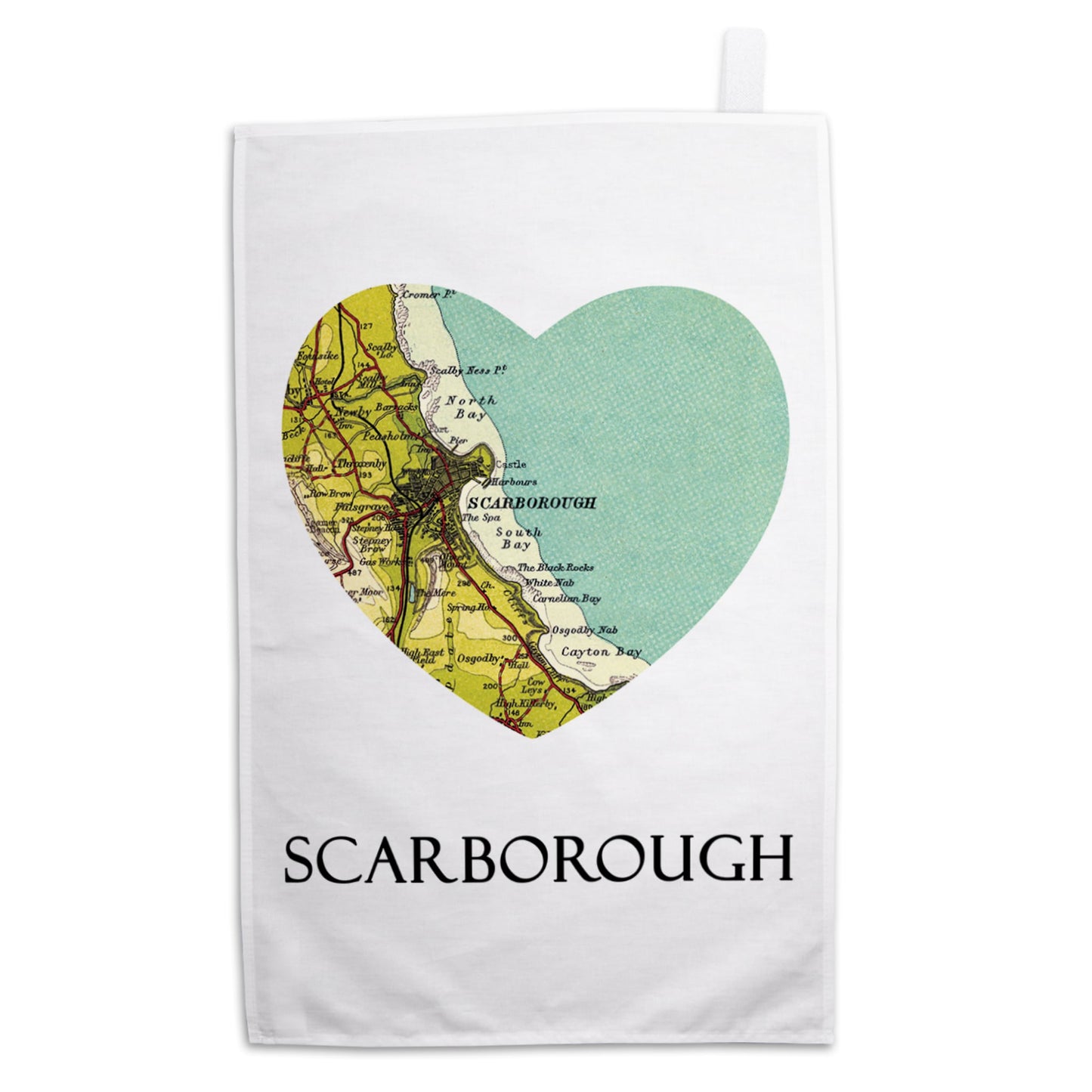 Load image into Gallery viewer, Love Scarborough Map Tea Towel - The Great Yorkshire Shop
