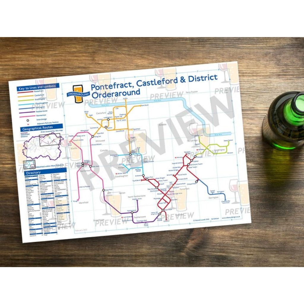 Load image into Gallery viewer, Pontefract, Castleford &amp;amp; District Orderaround Pub Map Print - The Great Yorkshire Shop
