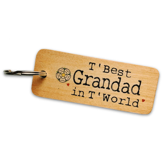 T'Best Grandad in T'World Rustic Wooden Keyring - The Great Yorkshire Shop