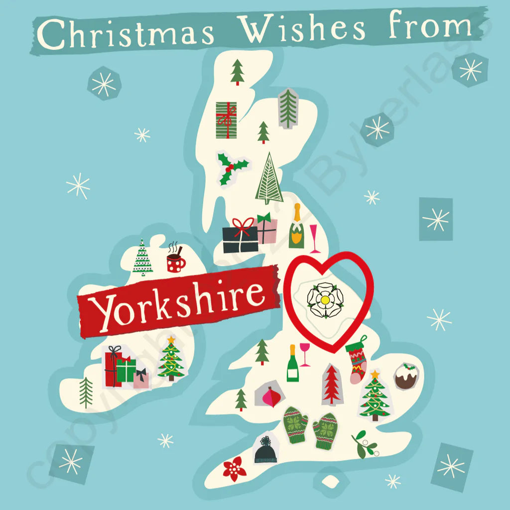 Christmas Wishes from Yorkshire Illustrated Map Card - The Great Yorkshire Shop