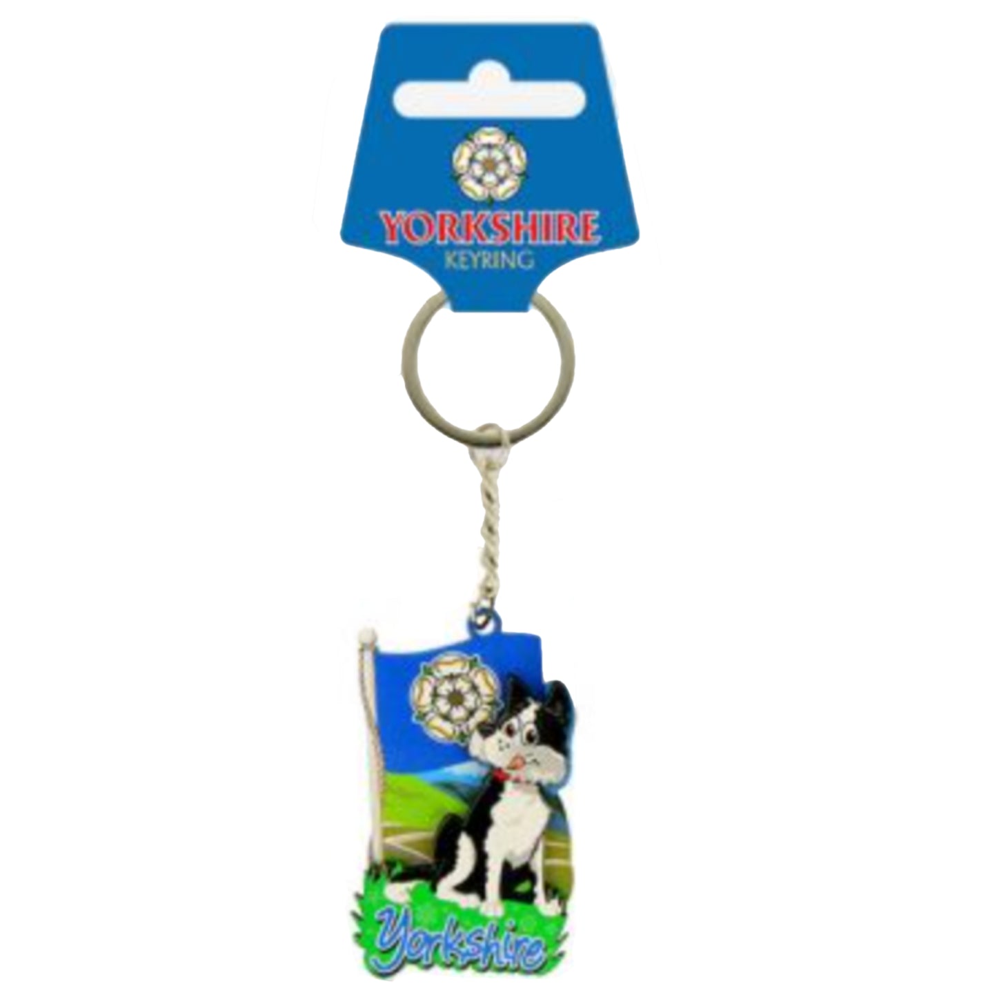 Load image into Gallery viewer, Yorkshire Flag &amp;amp; Collie Dog Wood Keyring - The Great Yorkshire Shop
