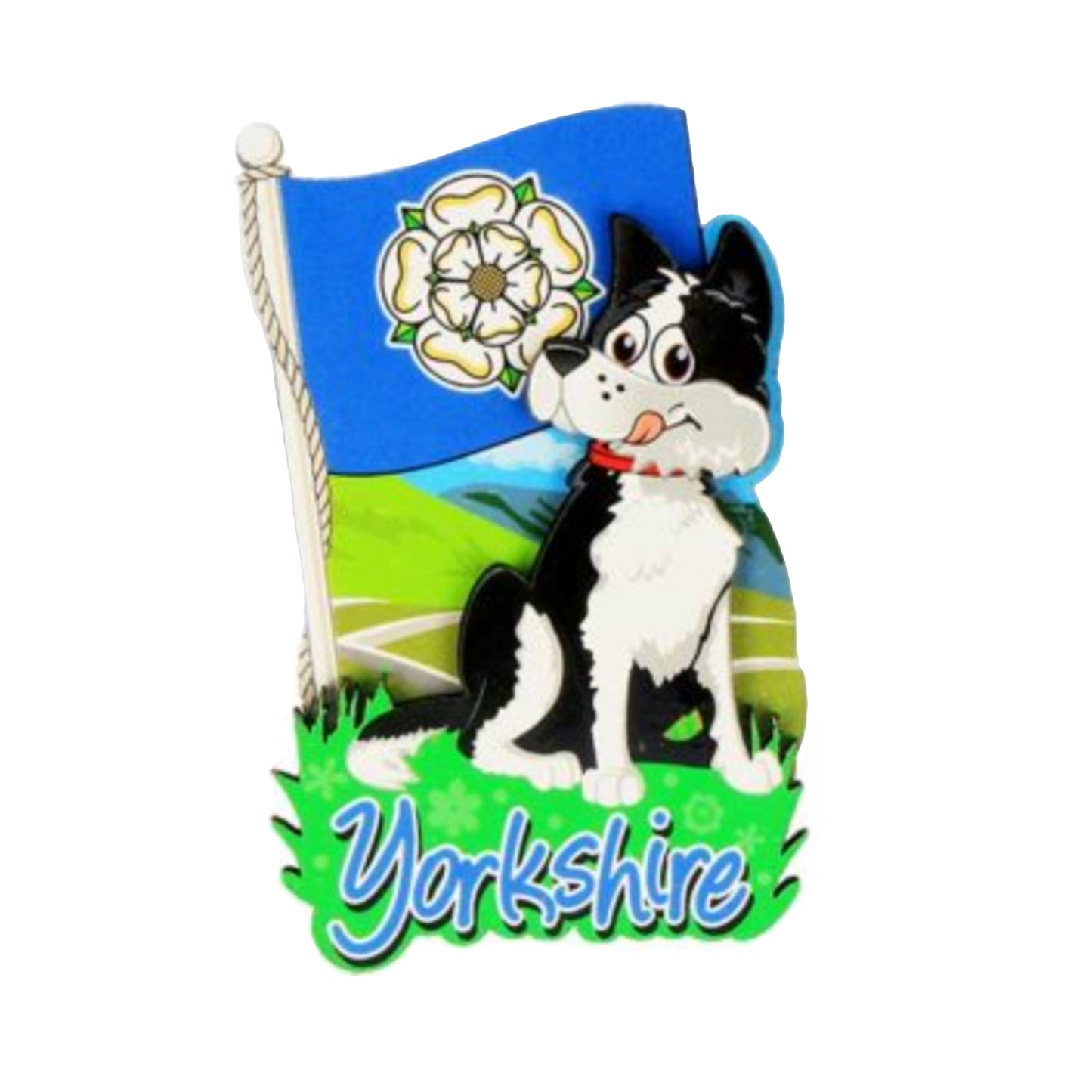 Yorkshire Flag & Collie Dog Wood Magnet - The Great Yorkshire Shop